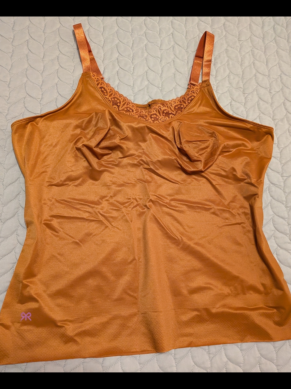 New Ruby Ribbon Satin Lace-Trim Cami in Rust